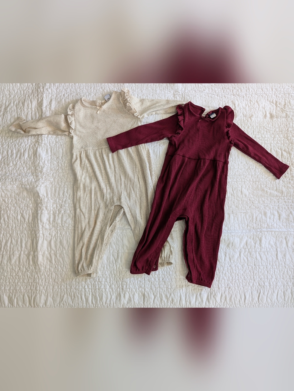 Old Navy Baby Girl Jumpsuits Lot Of 2 Cream and Burgundy Size 18-24M